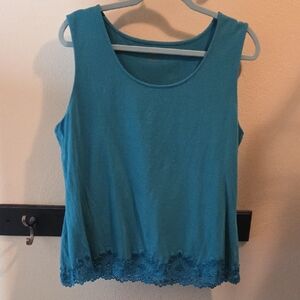 Coldwater Creek Blue Lace Trim Tank Top